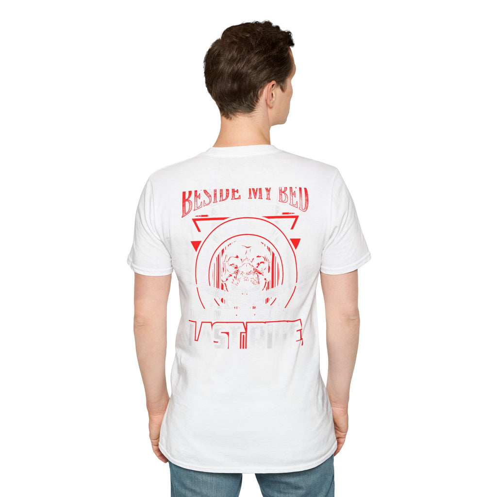 T-Shirt — "Beside My Bed a Gun I Keep" Skull Graphic