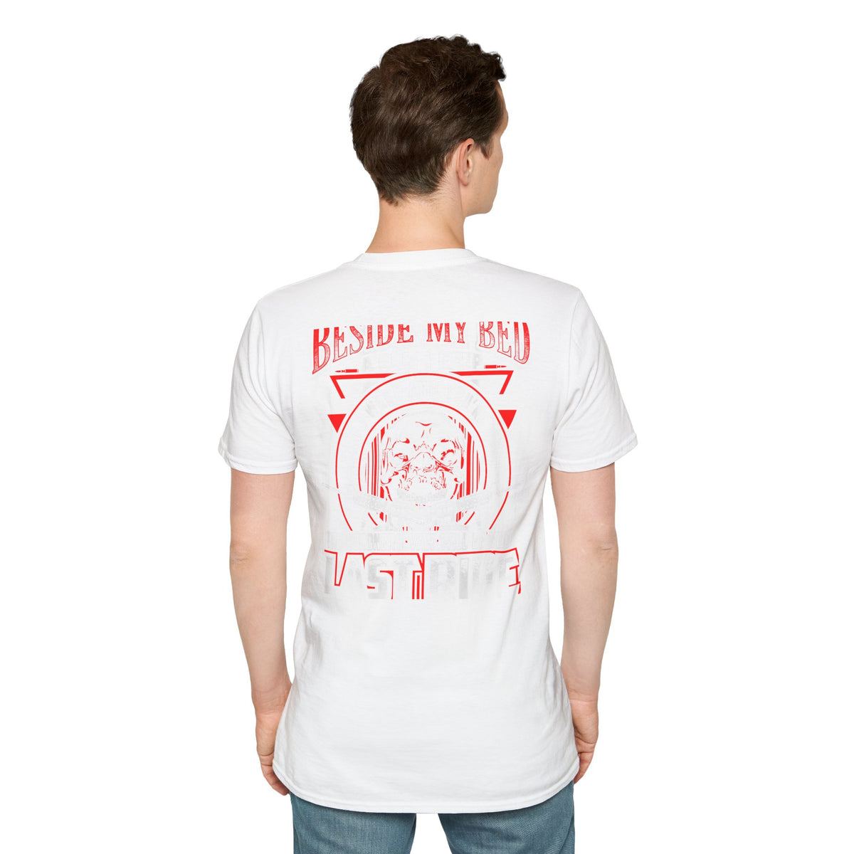 T-Shirt — "Beside My Bed a Gun I Keep" Skull Graphic
