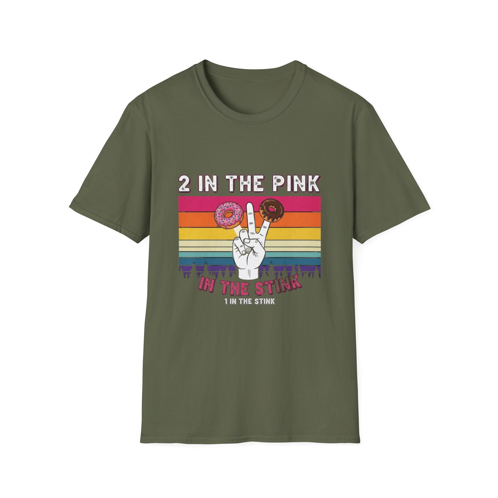 2 In The Pink Donut Peace Sign T‑Shirt — Retro Rainbow Dessert Graphic Tee