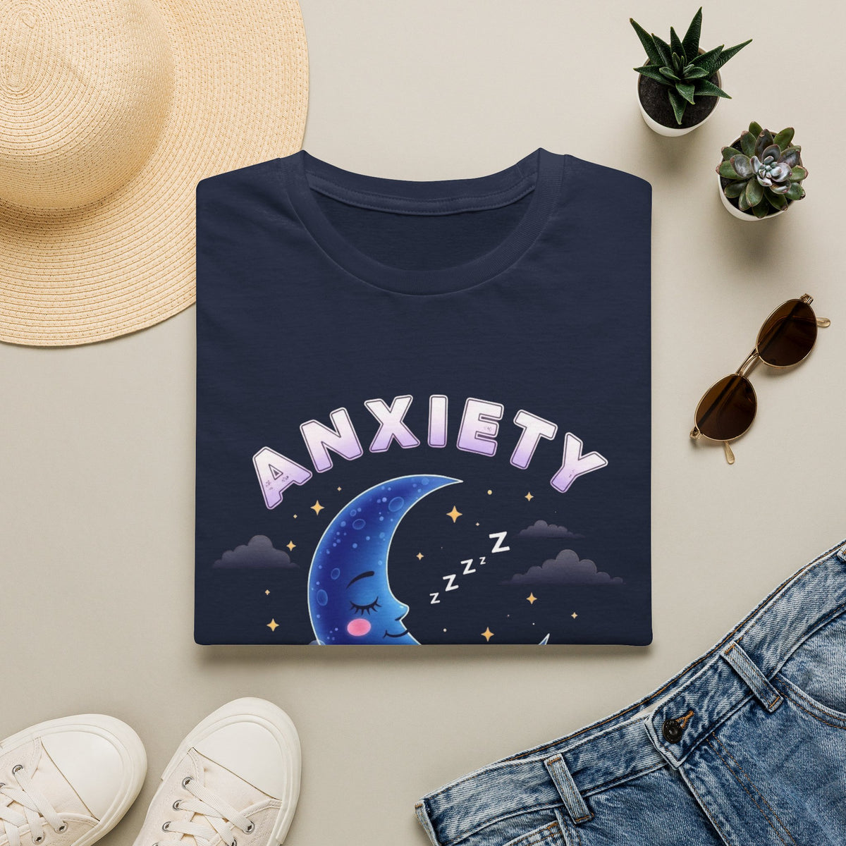 Anxiety Moon T-Shirt — 'Sleep Tight' Cute Moon & Stars Relaxation Tee