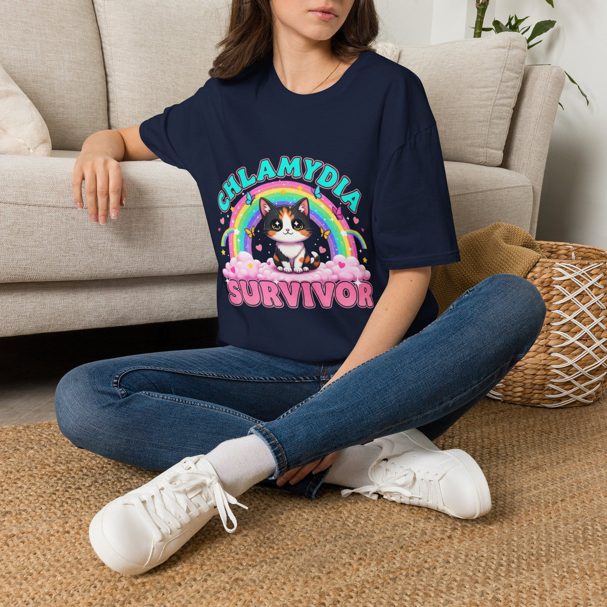 Chlamydia Survivor Cat T-Shirt — Cute Rainbow Calico Tee