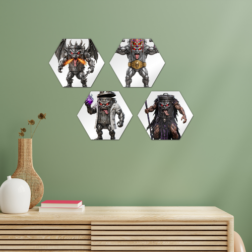 ANGRY CAN MAN 3.0 Hexagon Wall Tiles Set of 4