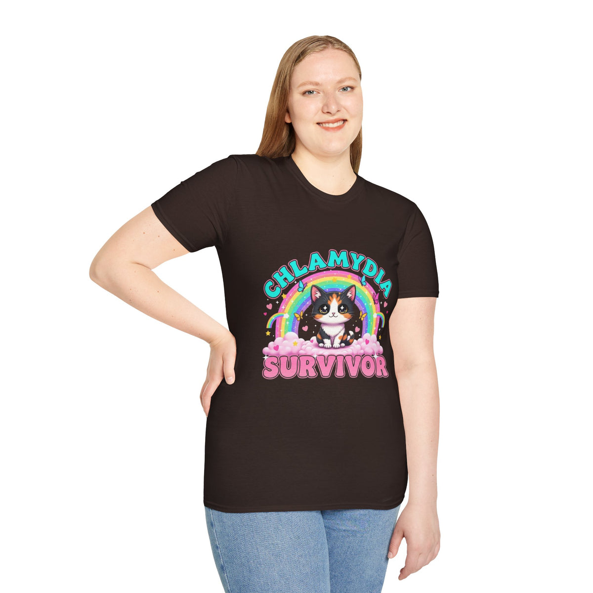 Chlamydia Survivor Cat T-Shirt — Cute Rainbow Calico Tee