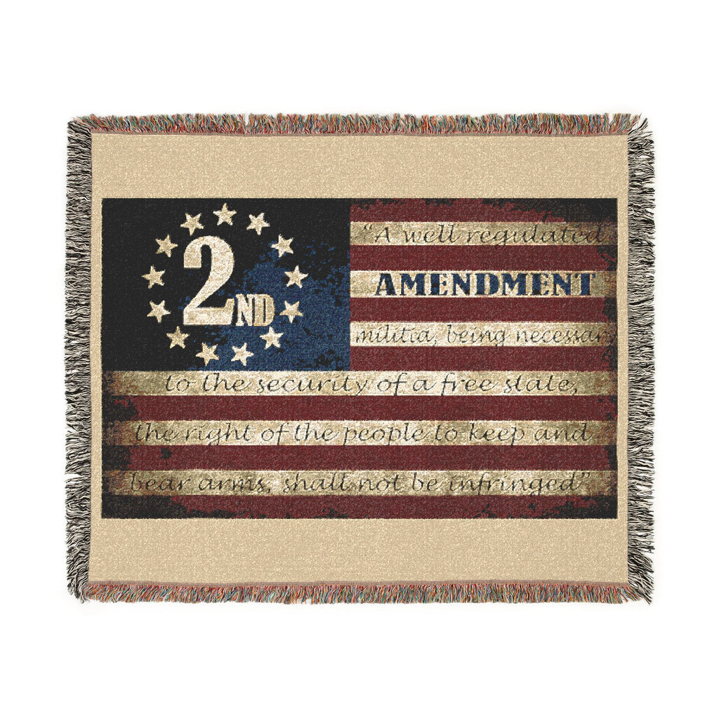 2nd Amendment American Flag Woven Blanket — Patriotic Gun Rights Throw