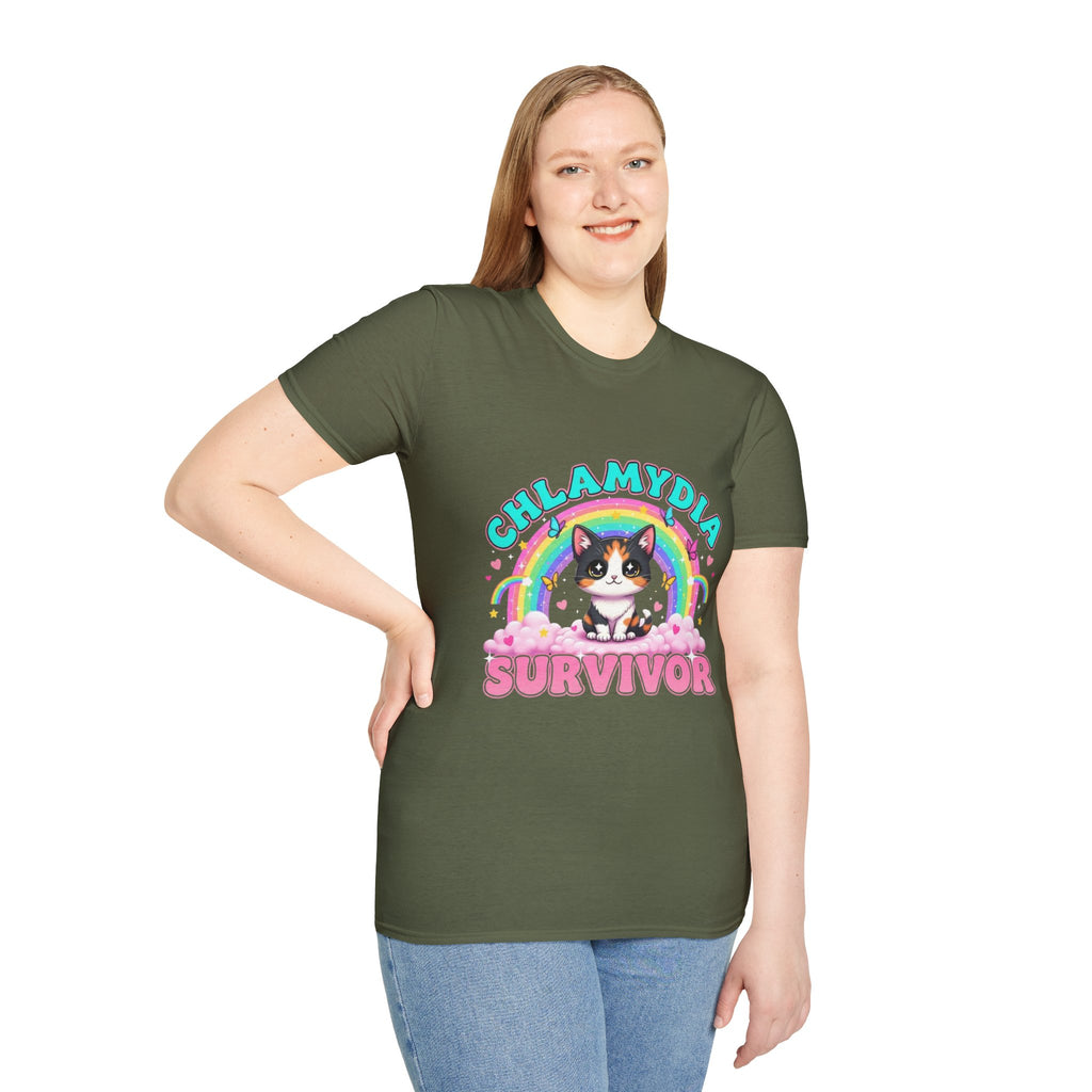 Chlamydia Survivor Cat T-Shirt — Cute Rainbow Calico Tee