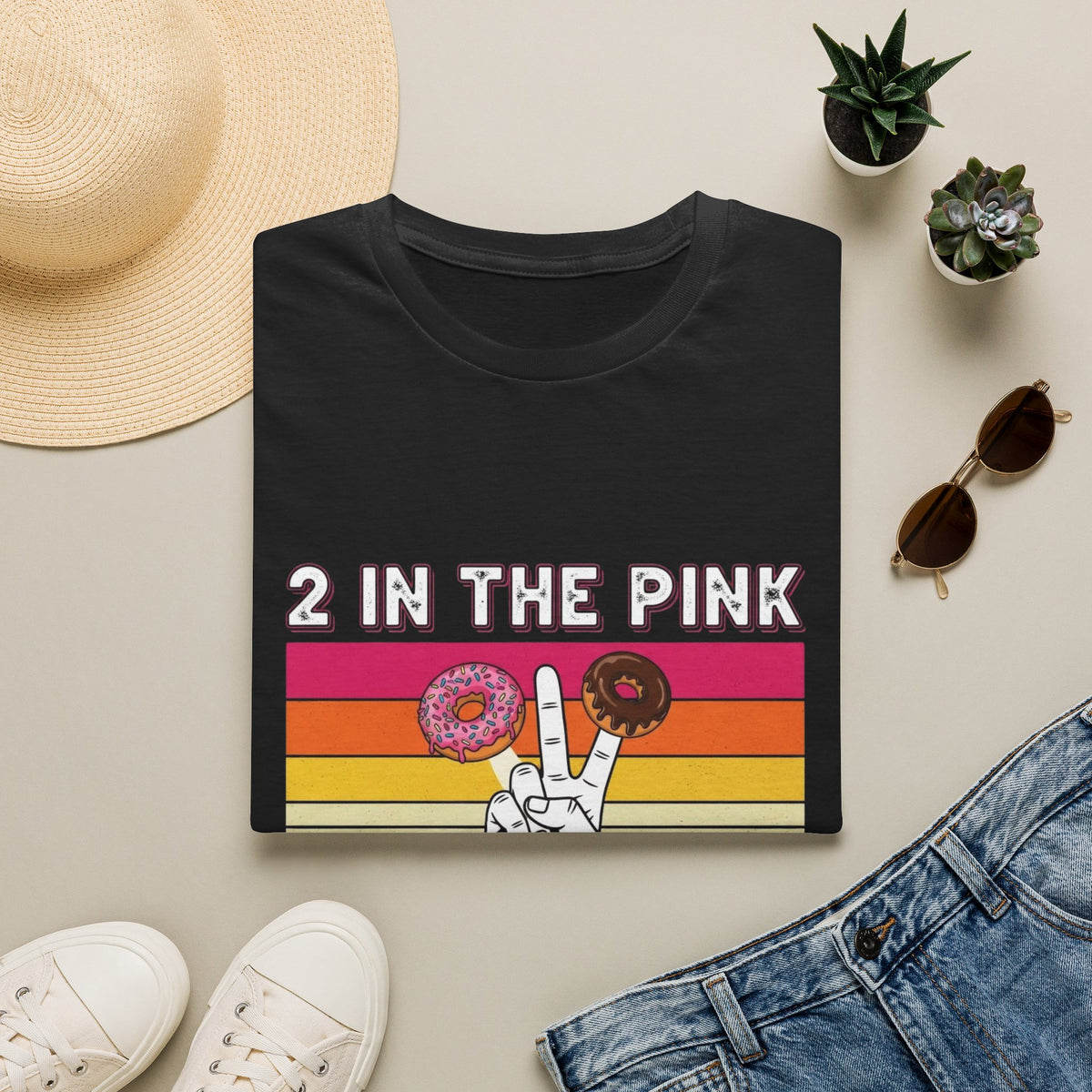 2 In The Pink Donut Peace Sign T‑Shirt — Retro Rainbow Dessert Graphic Tee