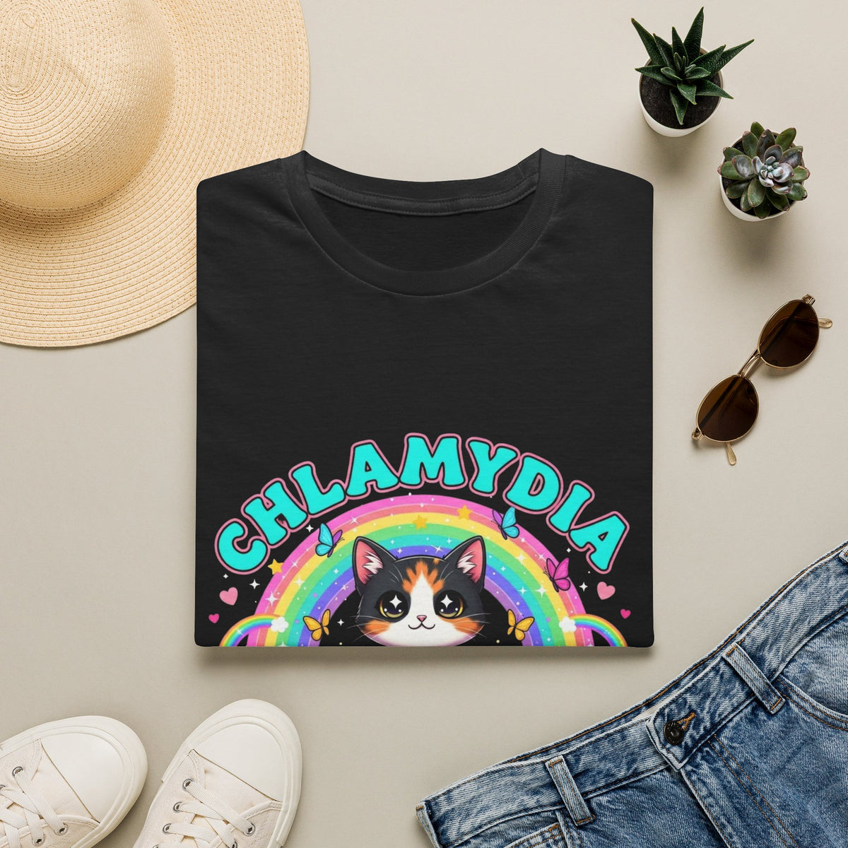 Chlamydia Survivor Cat T-Shirt — Cute Rainbow Calico Tee