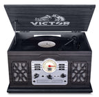 Victor State 7-in-1 Wood Music Center with 3-Speed Turntable and Dual Bluetooth