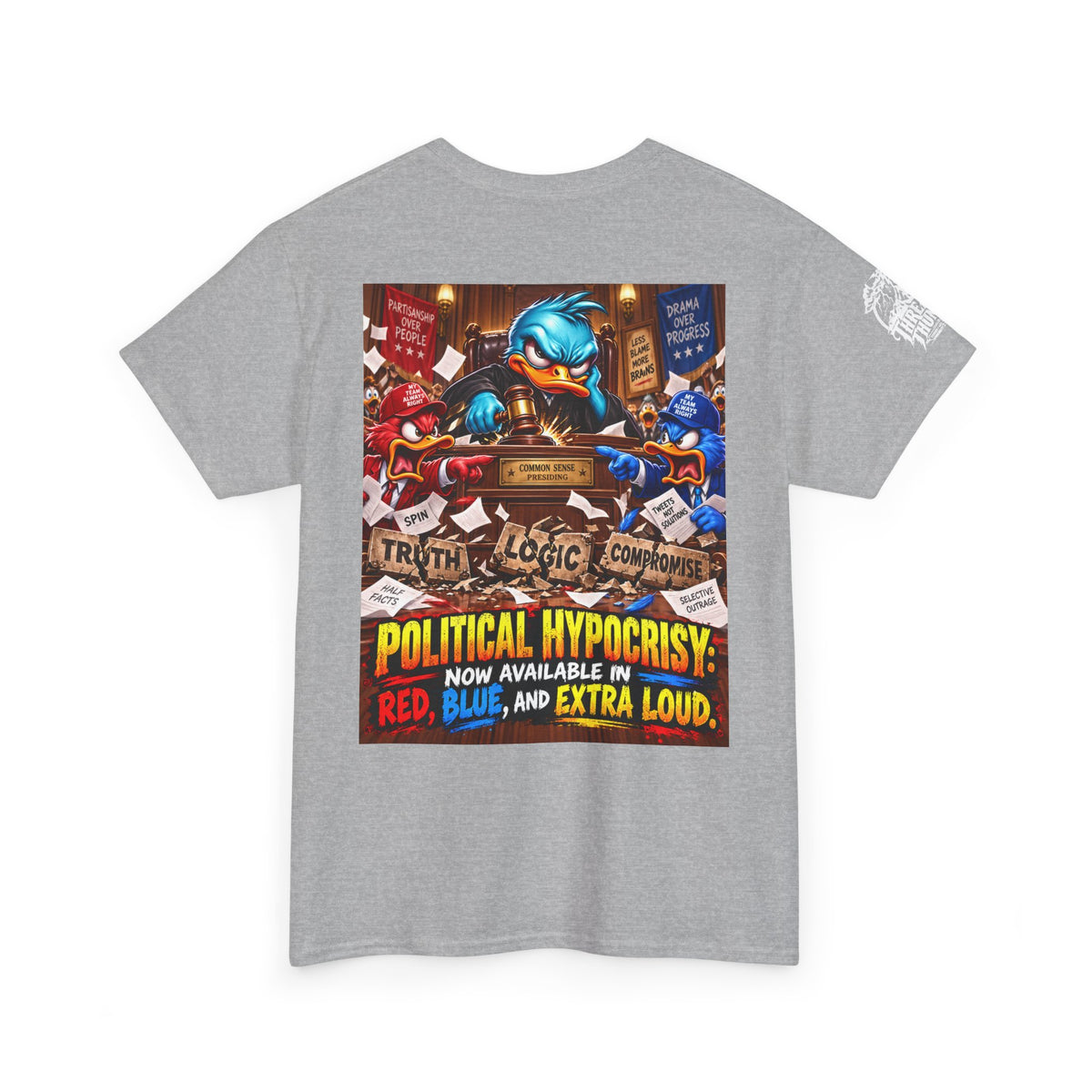Political Hypocrisy — Red, Blue, and Extra Loud Back Graphic Tee