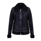 Women’s Black B3 Sheepskin Shearling Aviator Motorbike Leather Jacket