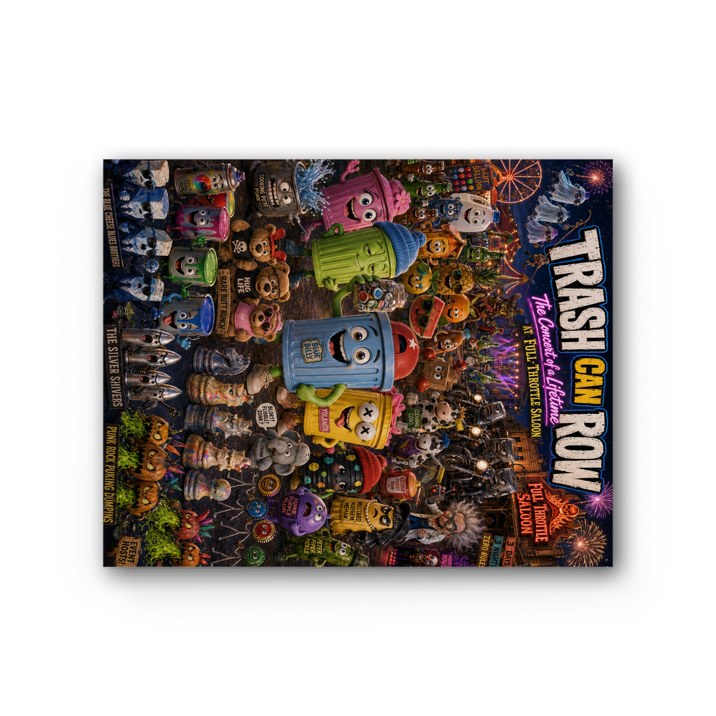 Trash Can Row: Concert for a Lifetime – Premium Stretched Canvas