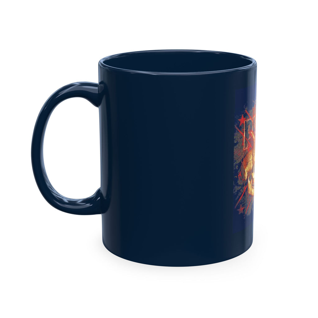 Skull Clash Ceramic Mug — Vintage Rock Tattoo Coffee Cup