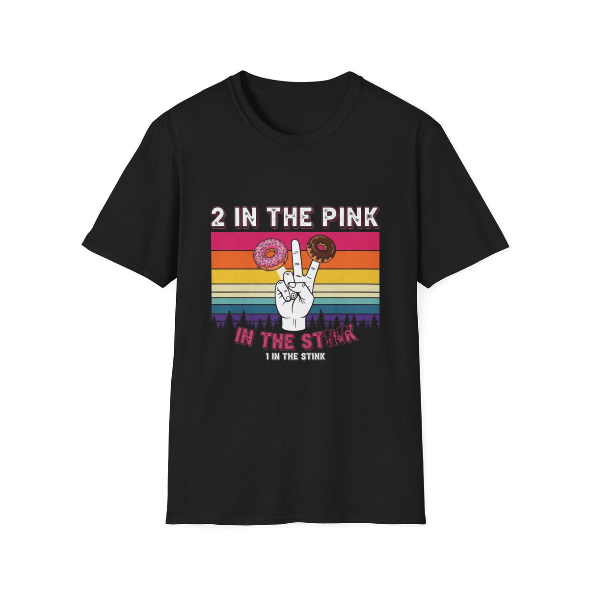 2 In The Pink Donut Peace Sign T‑Shirt — Retro Rainbow Dessert Graphic Tee