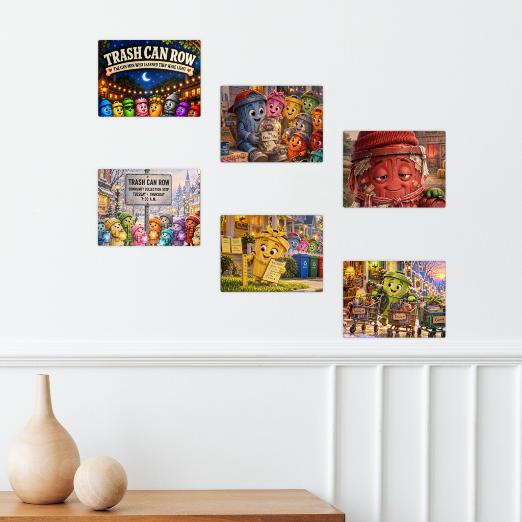 Trash Can Row – Rectangle Wall Tiles Set of 6