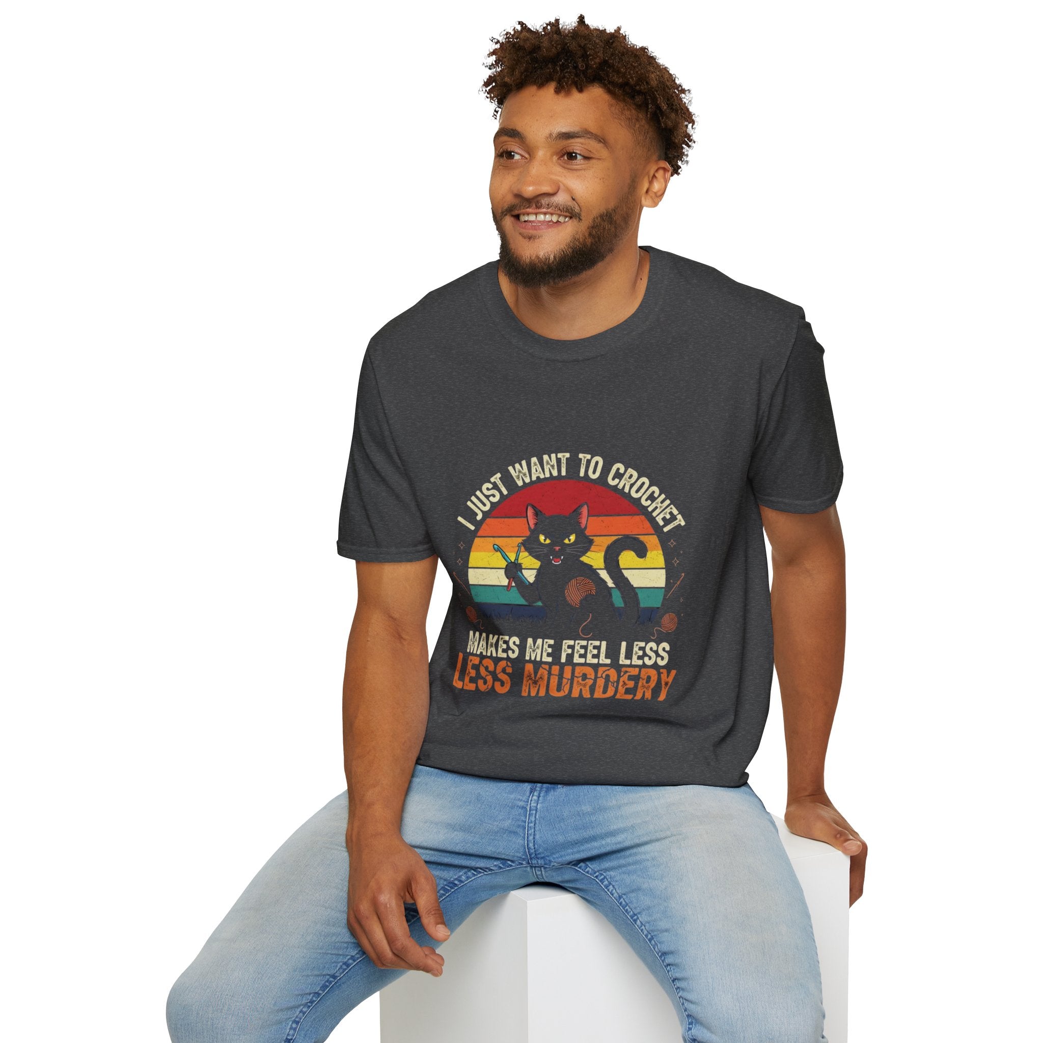 I Just Want to Crochet Black Cat T-Shirt — Funny Crochet Lover Tee