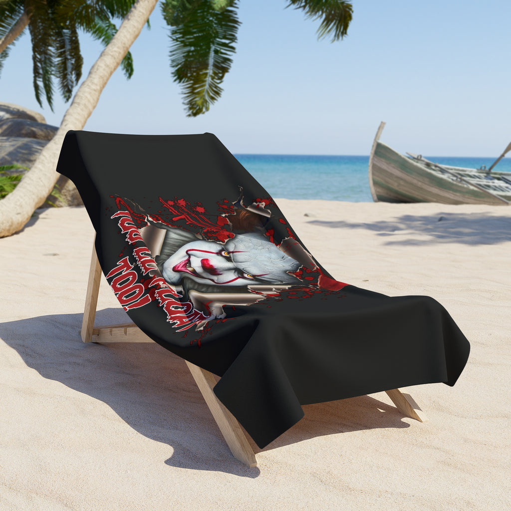 Horror Clown Beach Towel — "You'll Float Too" Red Balloon Design