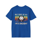 Opossum Graphic Tee — “But First Of All I’m A Delight” Vintage Sunset T-Shirt