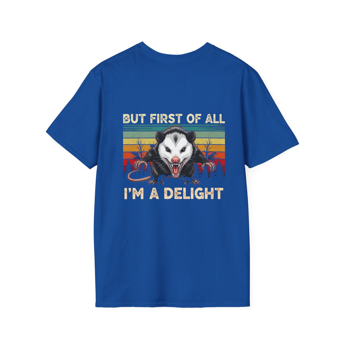 Opossum Graphic Tee — “But First Of All I’m A Delight” Vintage Sunset T-Shirt