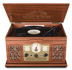 Victor State 7-in-1 Wood Music Center with 3-Speed Turntable and Dual Bluetooth