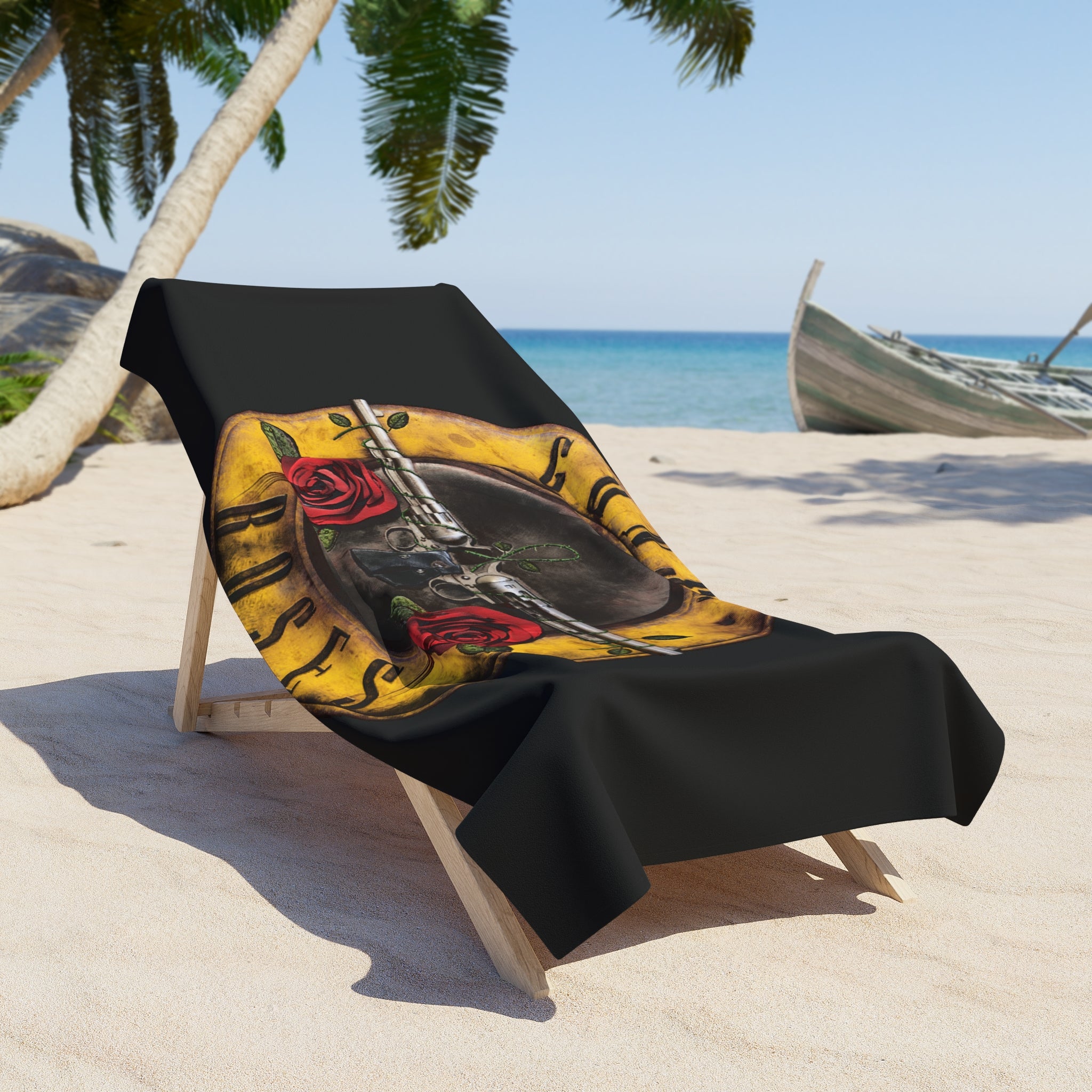 G AND R Skull & Roses Beach Towel