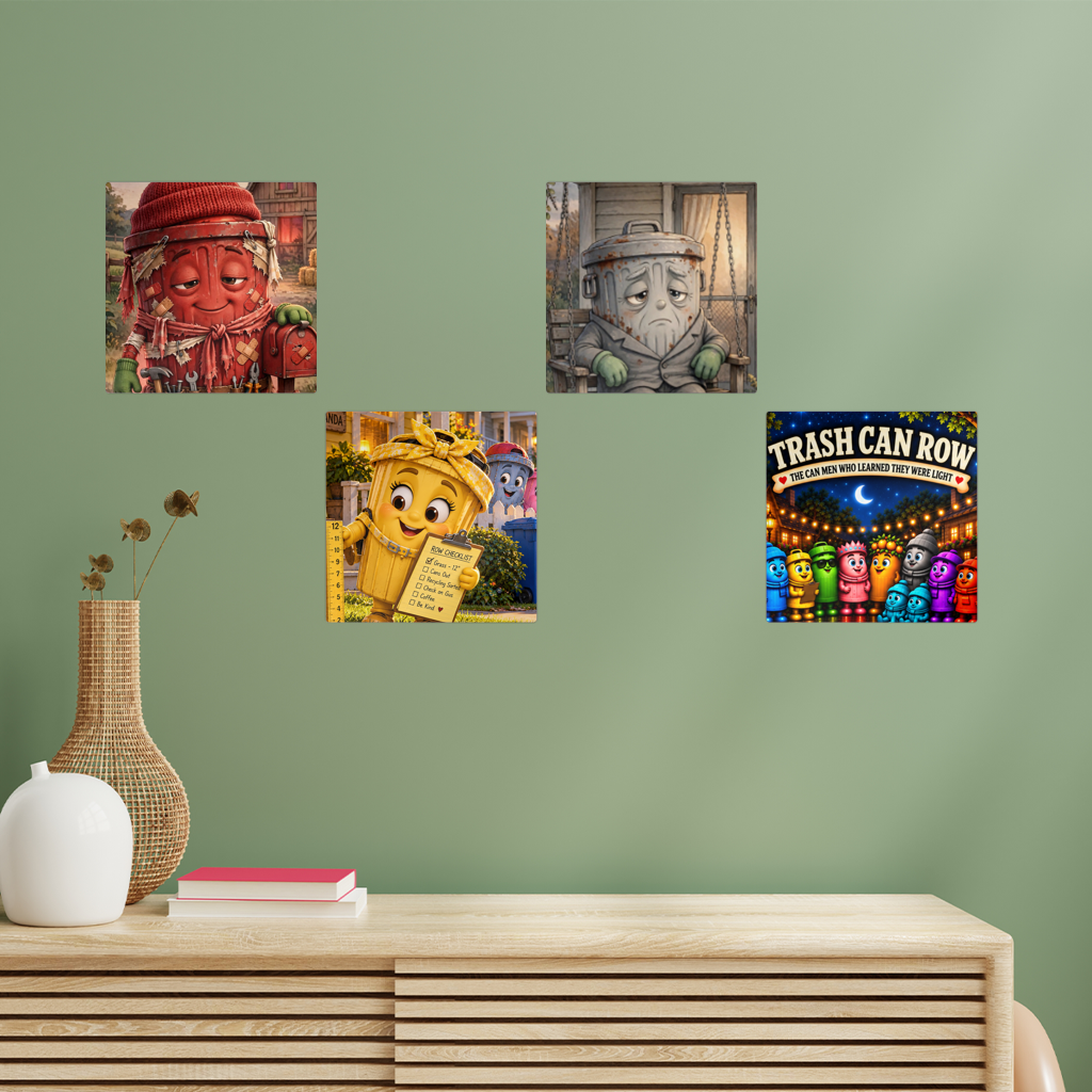 Trash Can Row – Square Wall Tiles Set of 4