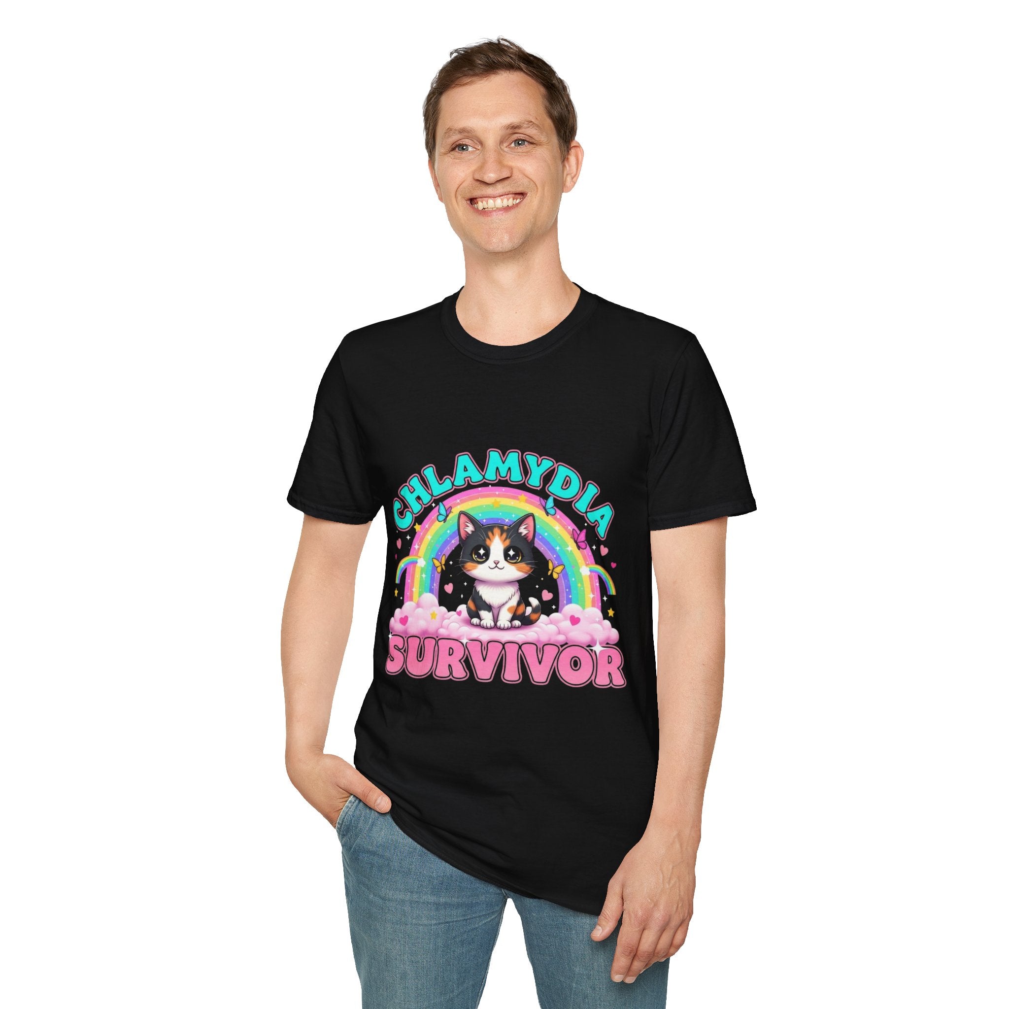 Chlamydia Survivor Cat T-Shirt — Cute Rainbow Calico Tee