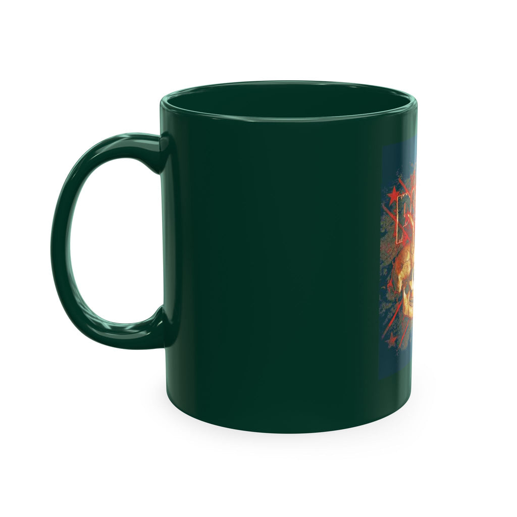 Skull Clash Ceramic Mug — Vintage Rock Tattoo Coffee Cup