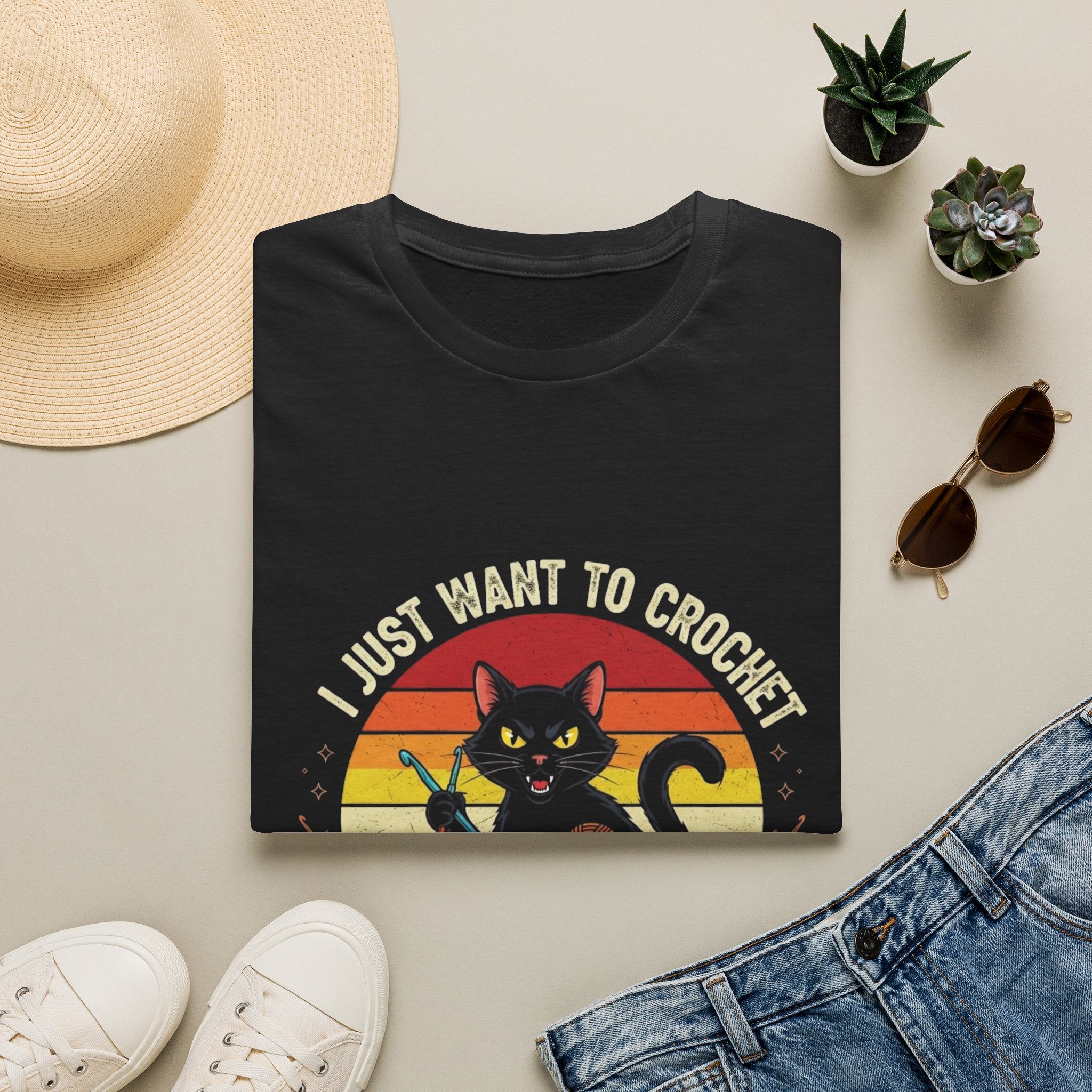 I Just Want to Crochet Black Cat T-Shirt — Funny Crochet Lover Tee