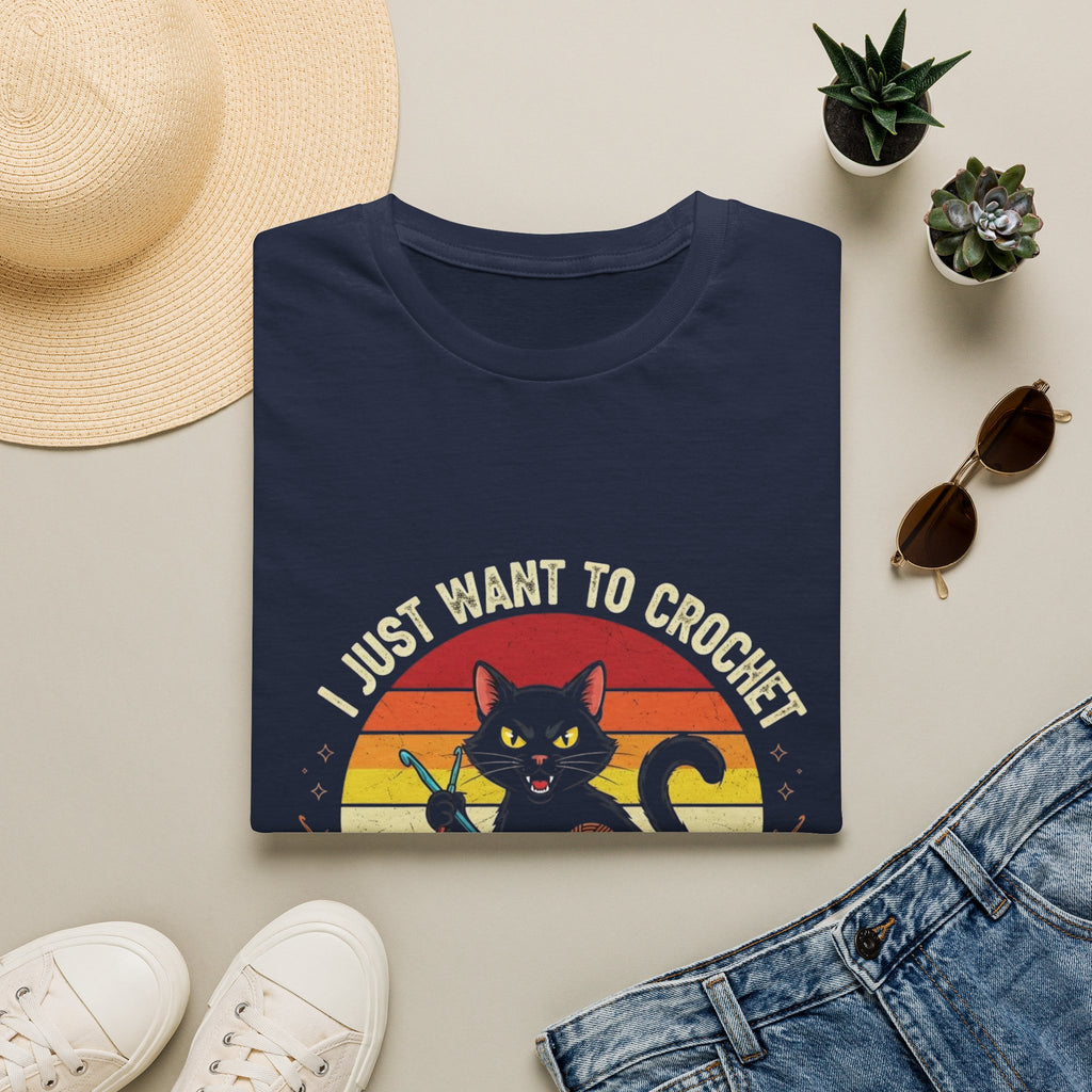 I Just Want to Crochet Black Cat T-Shirt — Funny Crochet Lover Tee