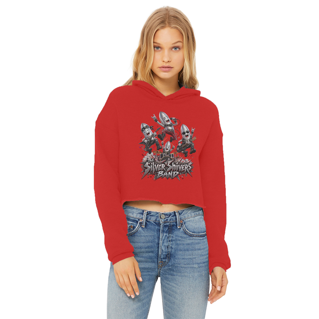 The Silver Shivers Band Ladies Cropped Raw Edge Hoodie