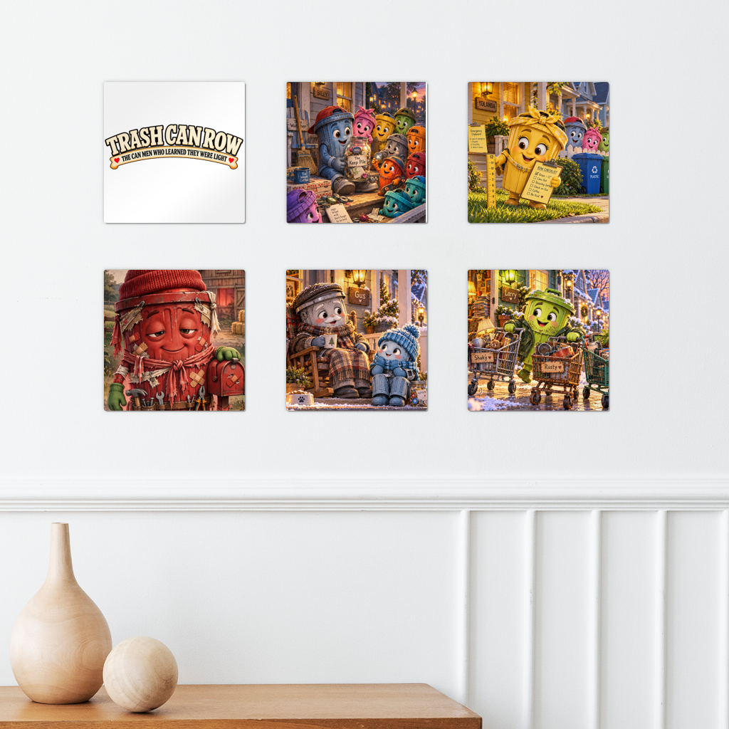 Trash Can Row – Square Wall Tiles Set of 6