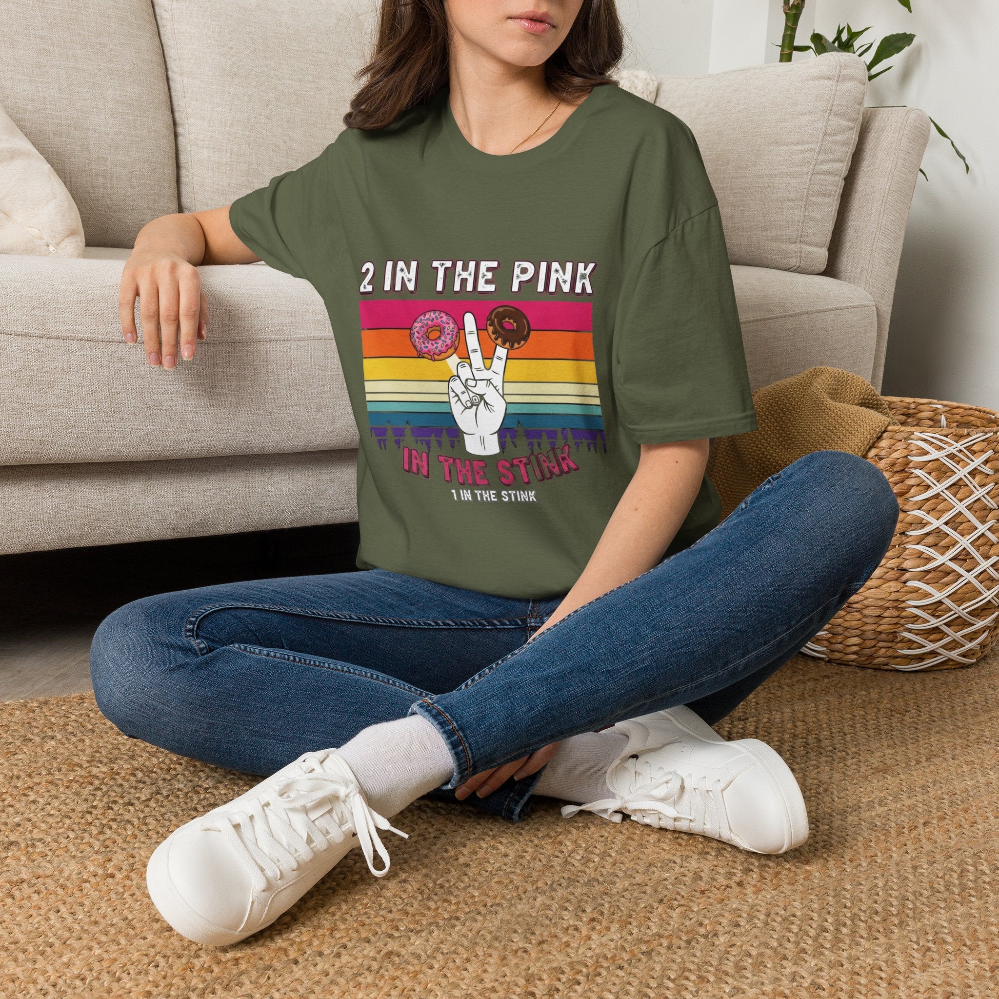2 In The Pink Donut Peace Sign T‑Shirt — Retro Rainbow Dessert Graphic Tee