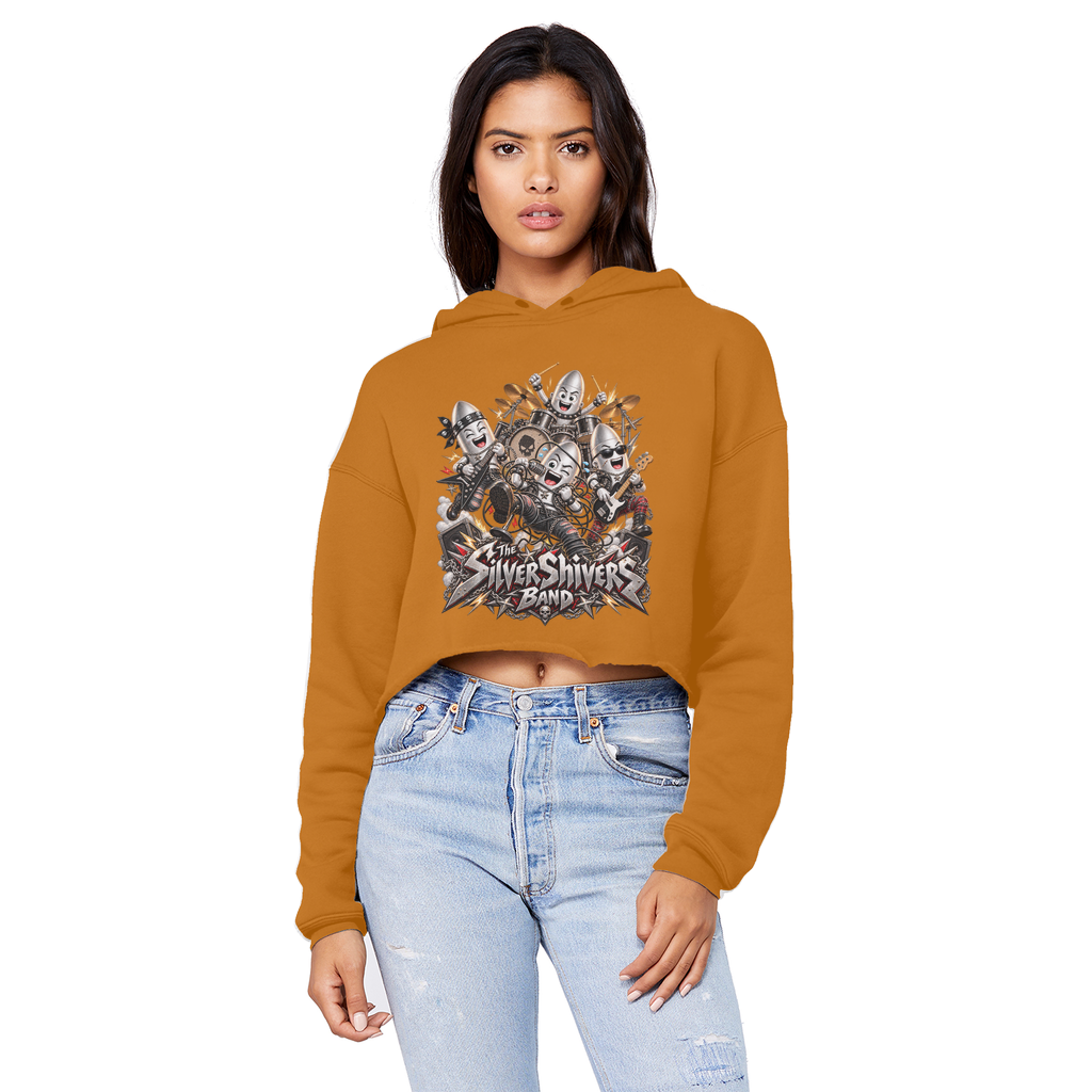 The Silver Shivers Band Cropped Raw Edge Boyfriend Hoodie