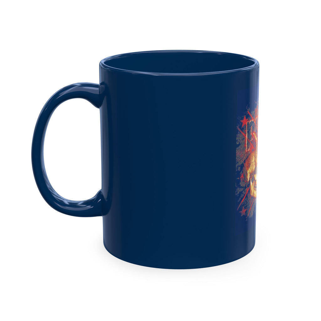 Skull Clash Ceramic Mug — Vintage Rock Tattoo Coffee Cup