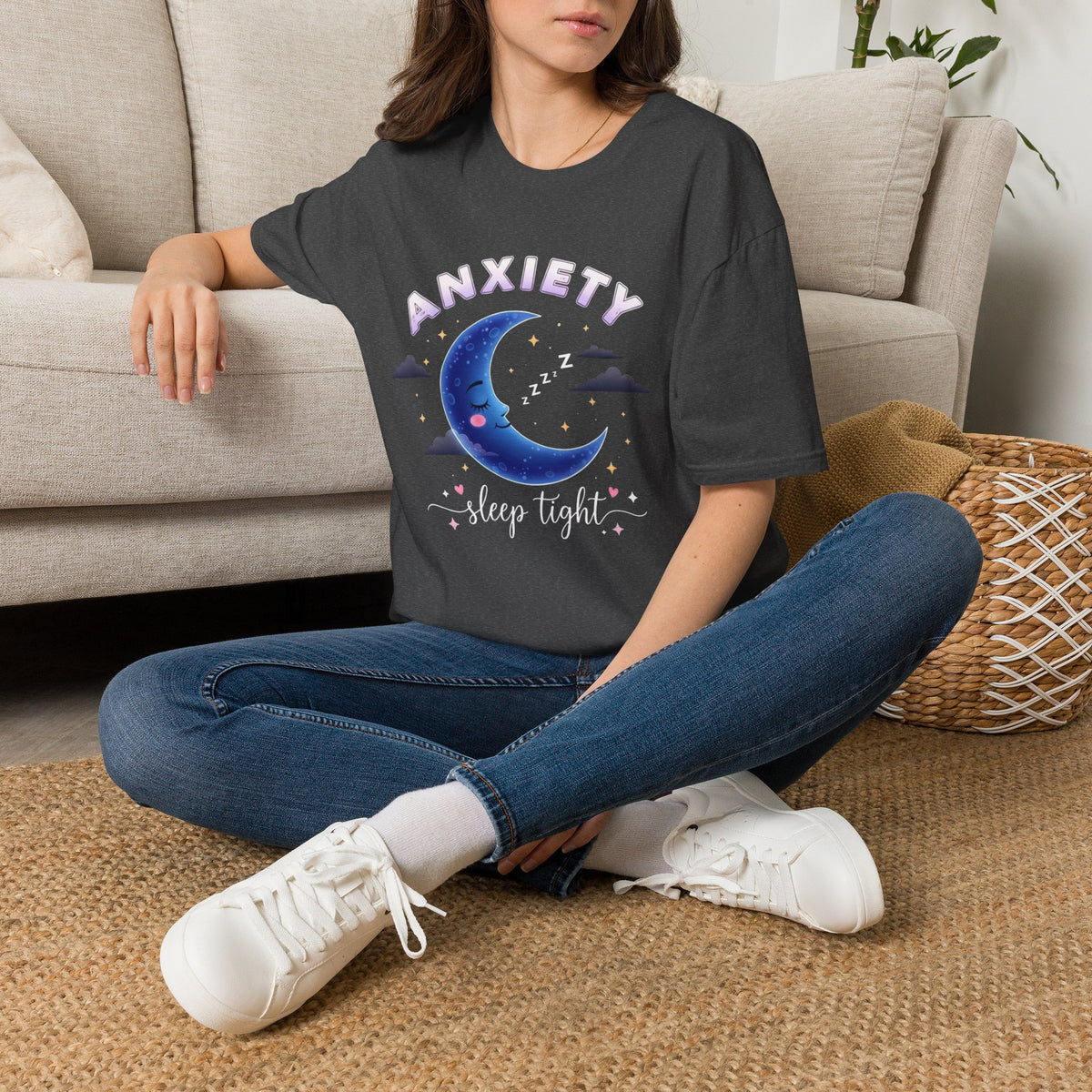 Anxiety Moon T-Shirt — 'Sleep Tight' Cute Moon & Stars Relaxation Tee