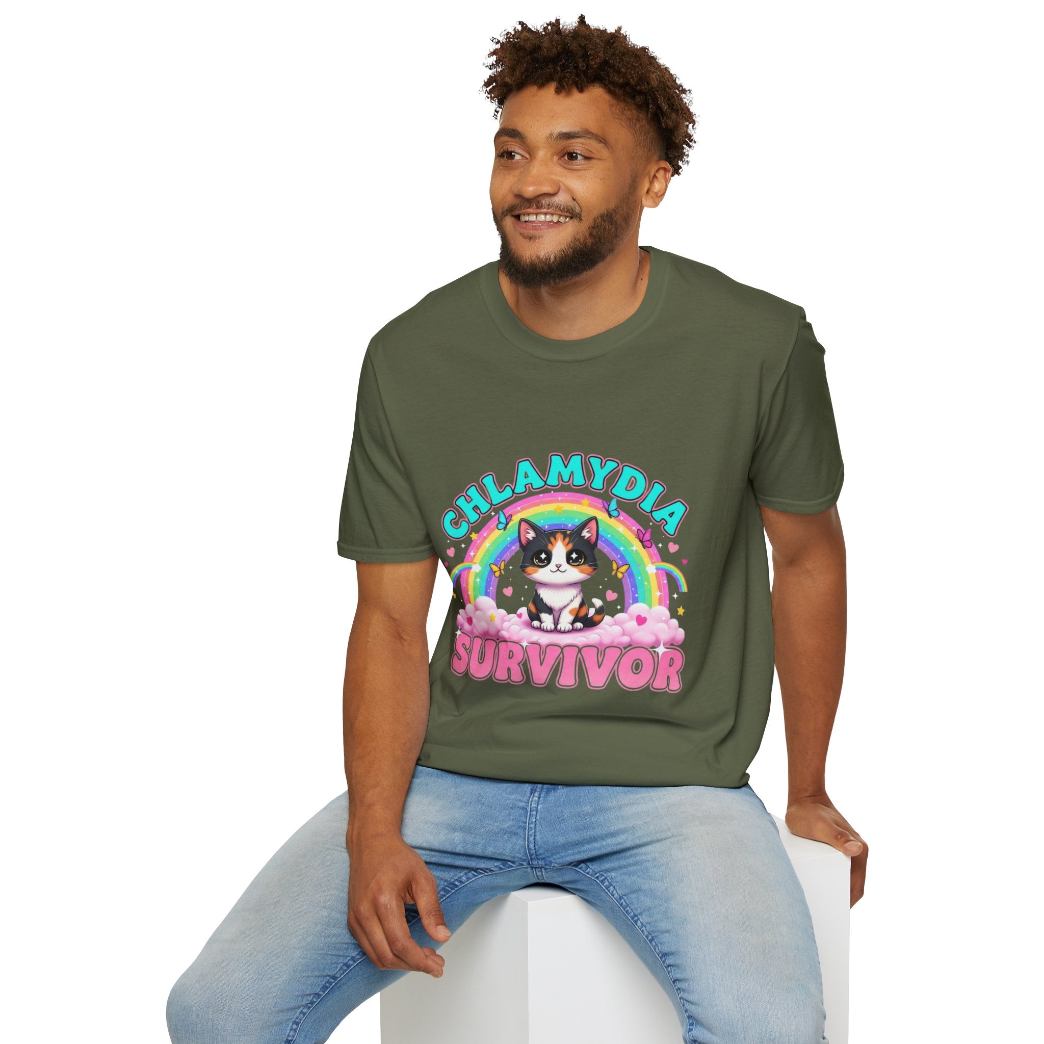Chlamydia Survivor Cat T-Shirt — Cute Rainbow Calico Tee