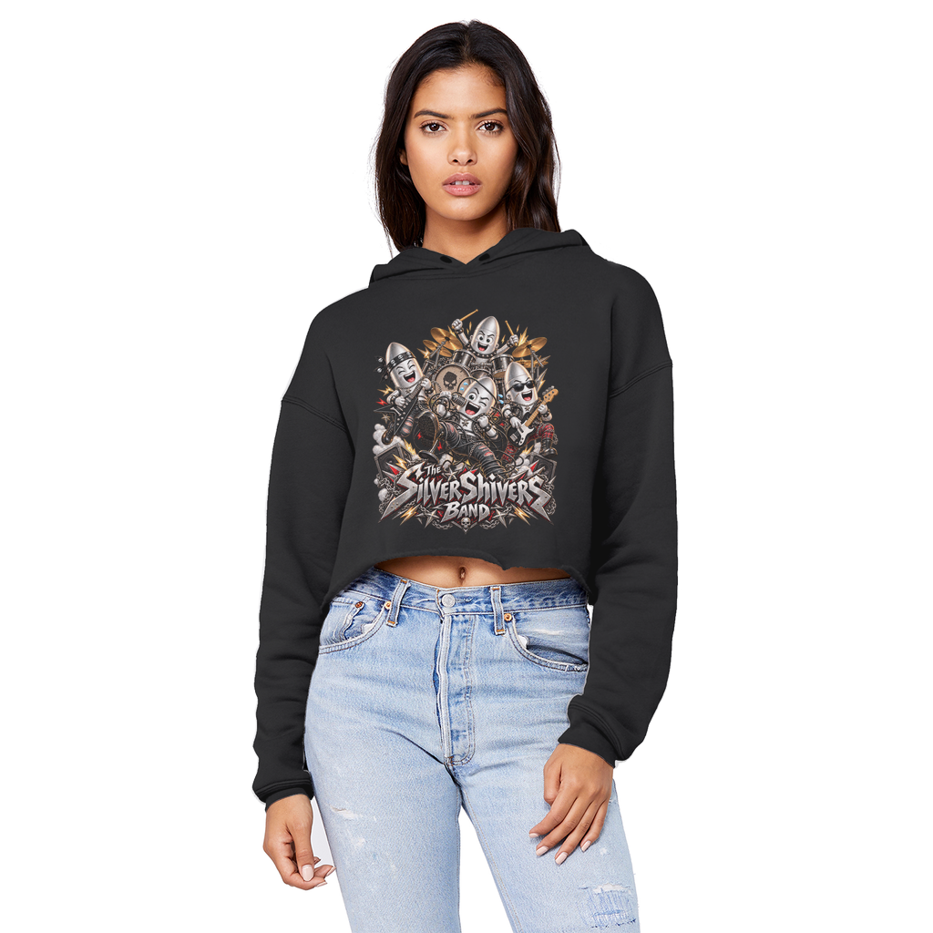 The Silver Shivers Band Cropped Raw Edge Boyfriend Hoodie