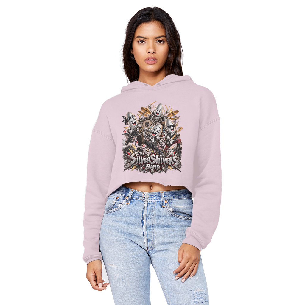 The Silver Shivers Band Cropped Raw Edge Boyfriend Hoodie