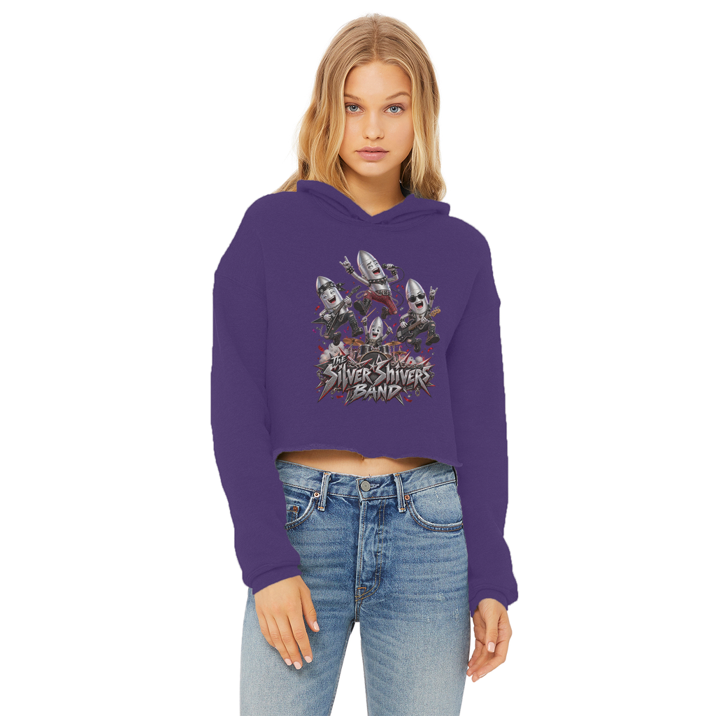 The Silver Shivers Band Ladies Cropped Raw Edge Hoodie