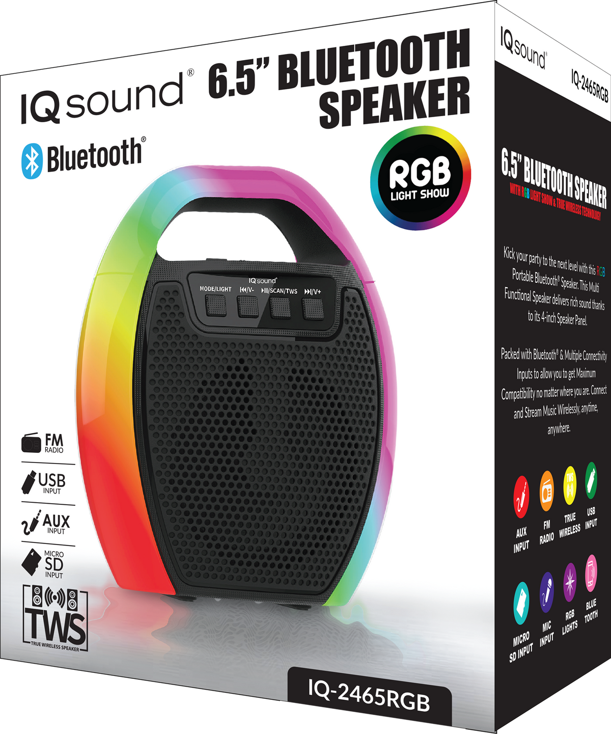Supersonic 6.5" Portable Bluetooth Speaker with RGB Handle, FM Radio and TWS (IQ-2465RGB)