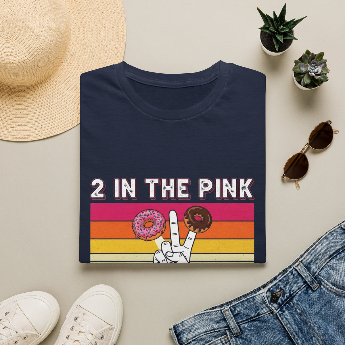 2 In The Pink Donut Peace Sign T‑Shirt — Retro Rainbow Dessert Graphic Tee