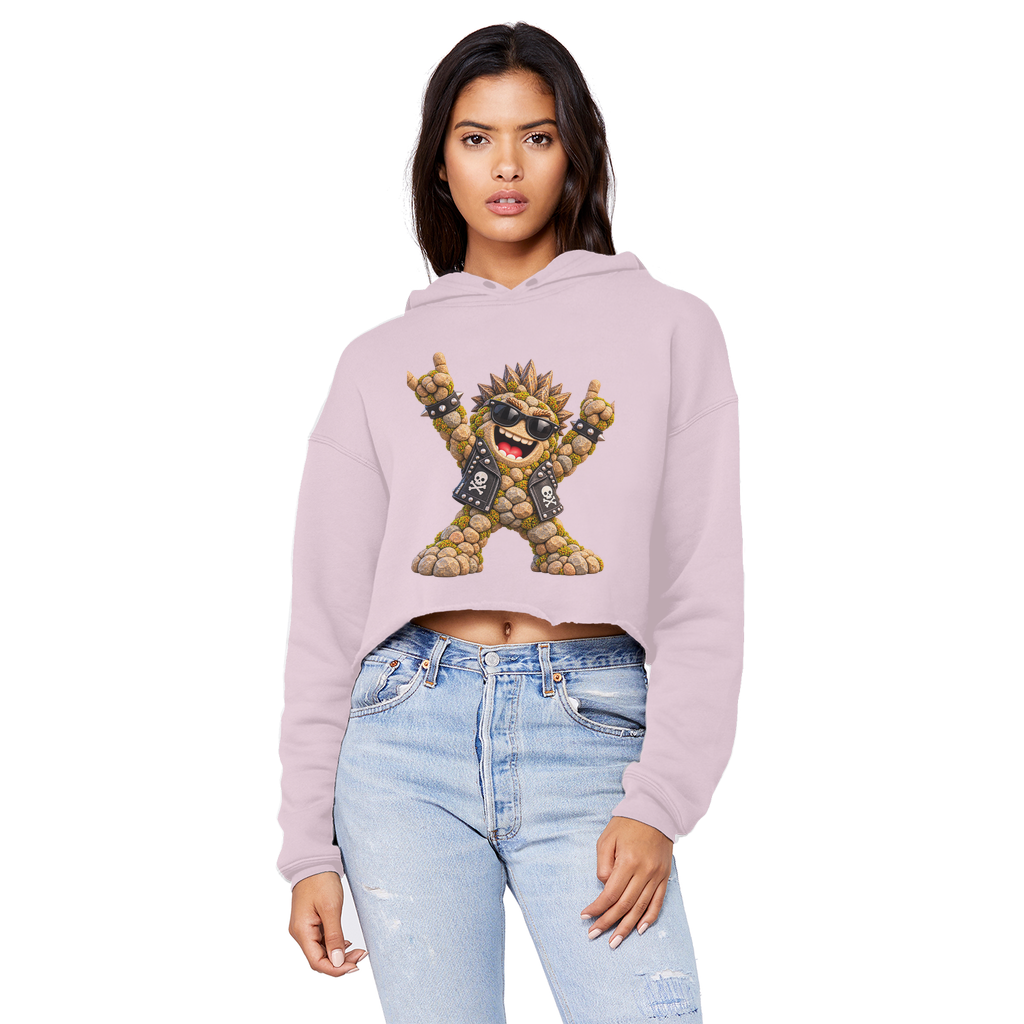 Falling Rocks COllection Cropped Raw Edge Boyfriend Hoodie