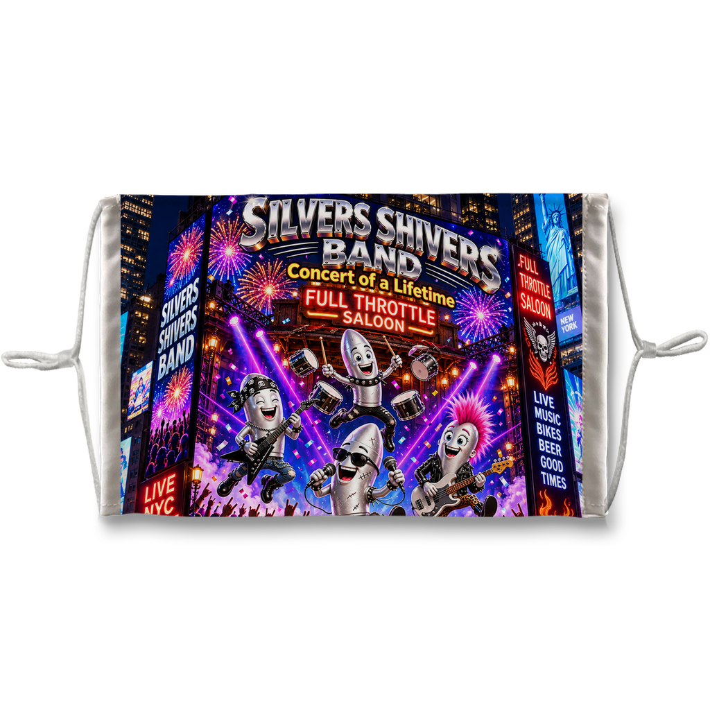The Silver Shivers Band Sublimation Face Mask + 10 Replacement Filters