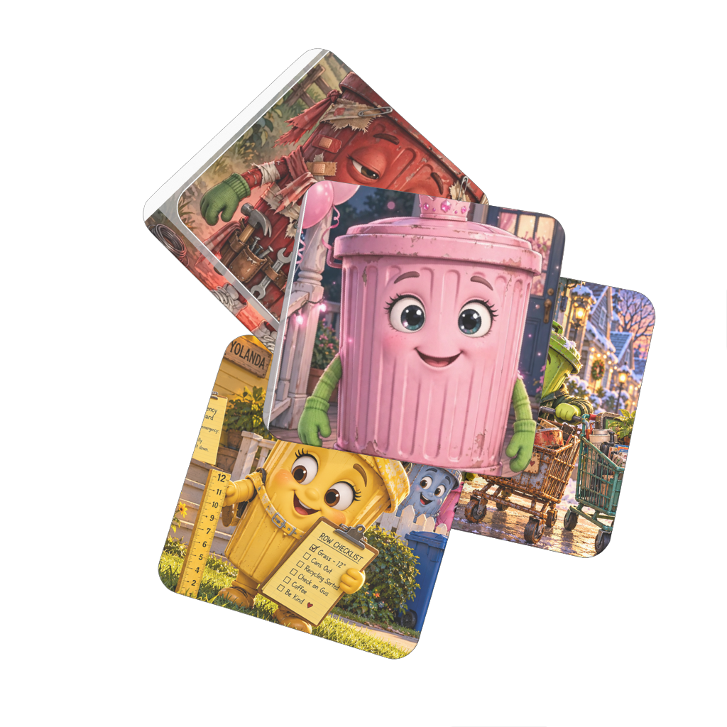 Trash Can Row Hardboard Coaster Set of 4