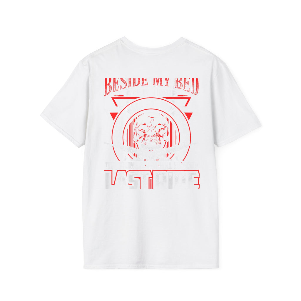 T-Shirt — "Beside My Bed a Gun I Keep" Skull Graphic