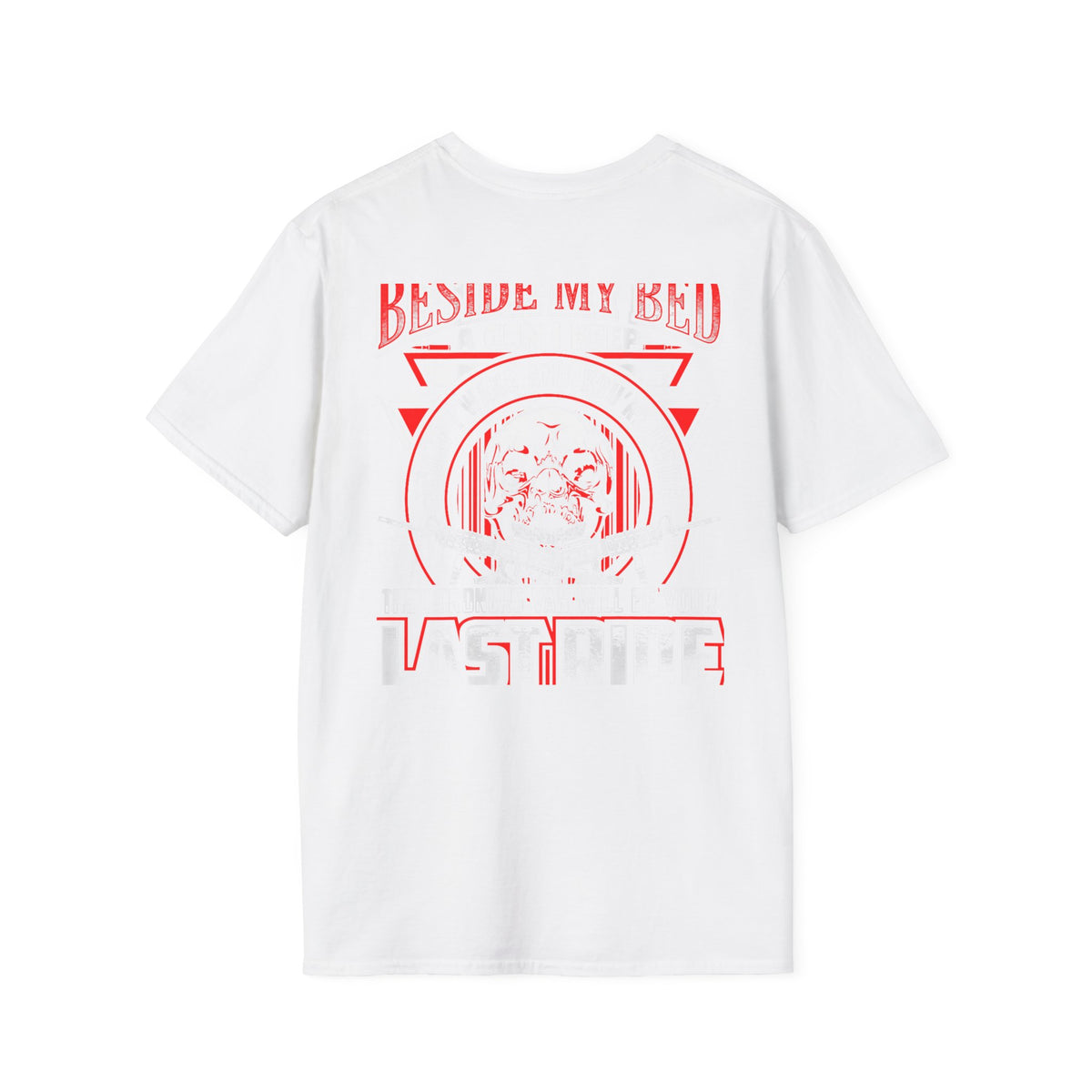 T-Shirt — "Beside My Bed a Gun I Keep" Skull Graphic
