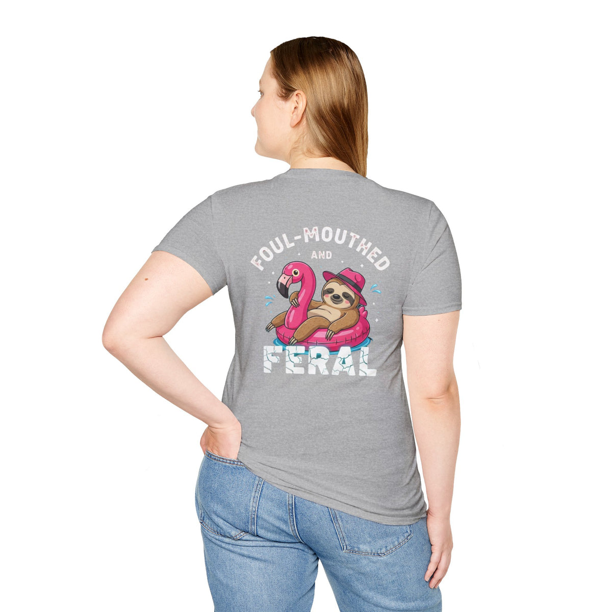 Foul‑Mouthed and Feral Sloth Graphic T-Shirt — Funny Pool Float Flamingo Tee
