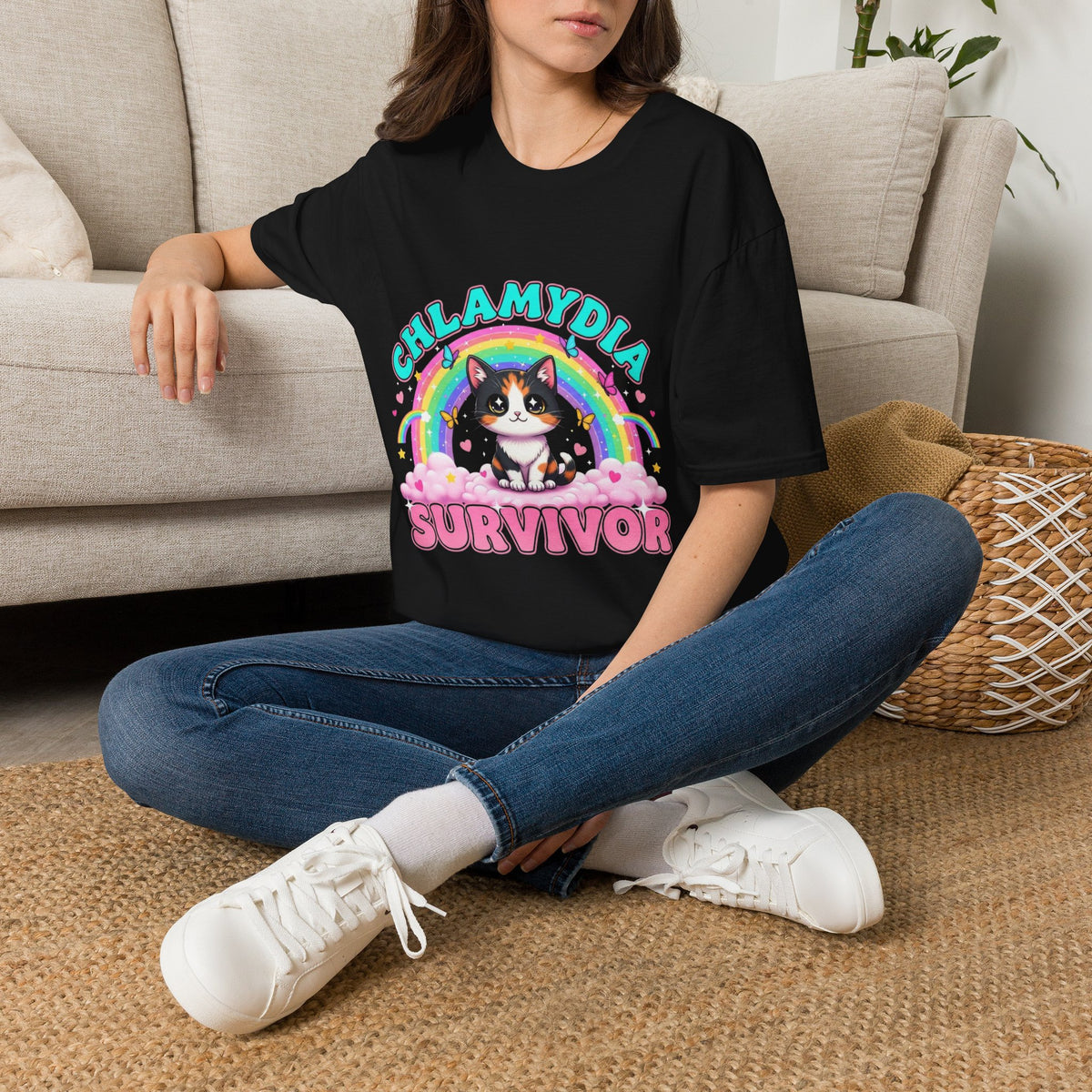 Chlamydia Survivor Cat T-Shirt — Cute Rainbow Calico Tee