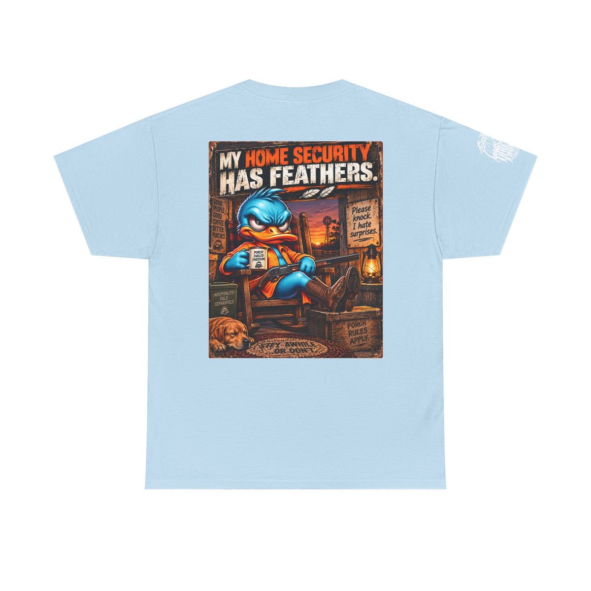 FUCK A DUCK BAND — Design #3 | My Home Security Has Feathers Back Graphic Tee