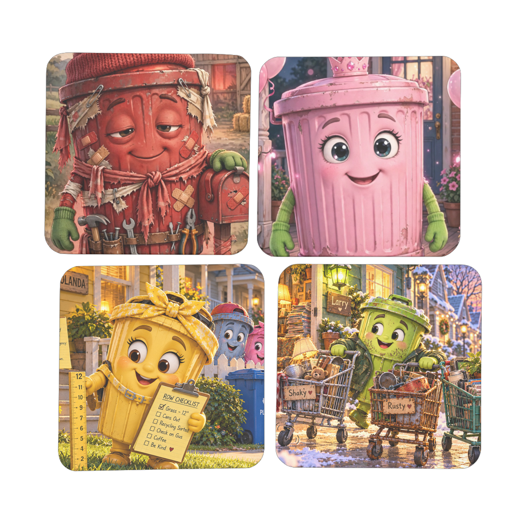 Trash Can Row Hardboard Coaster Set of 4